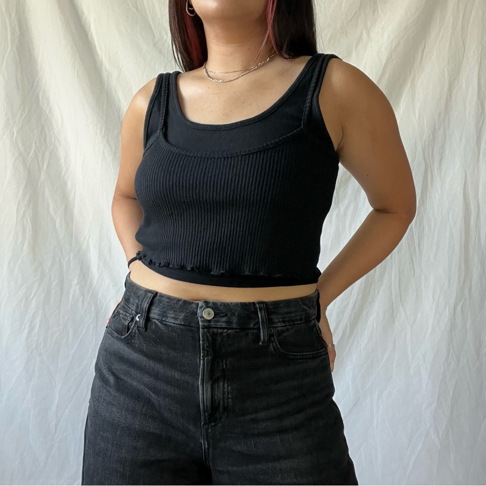 Black Ribbed Layered Tank Top